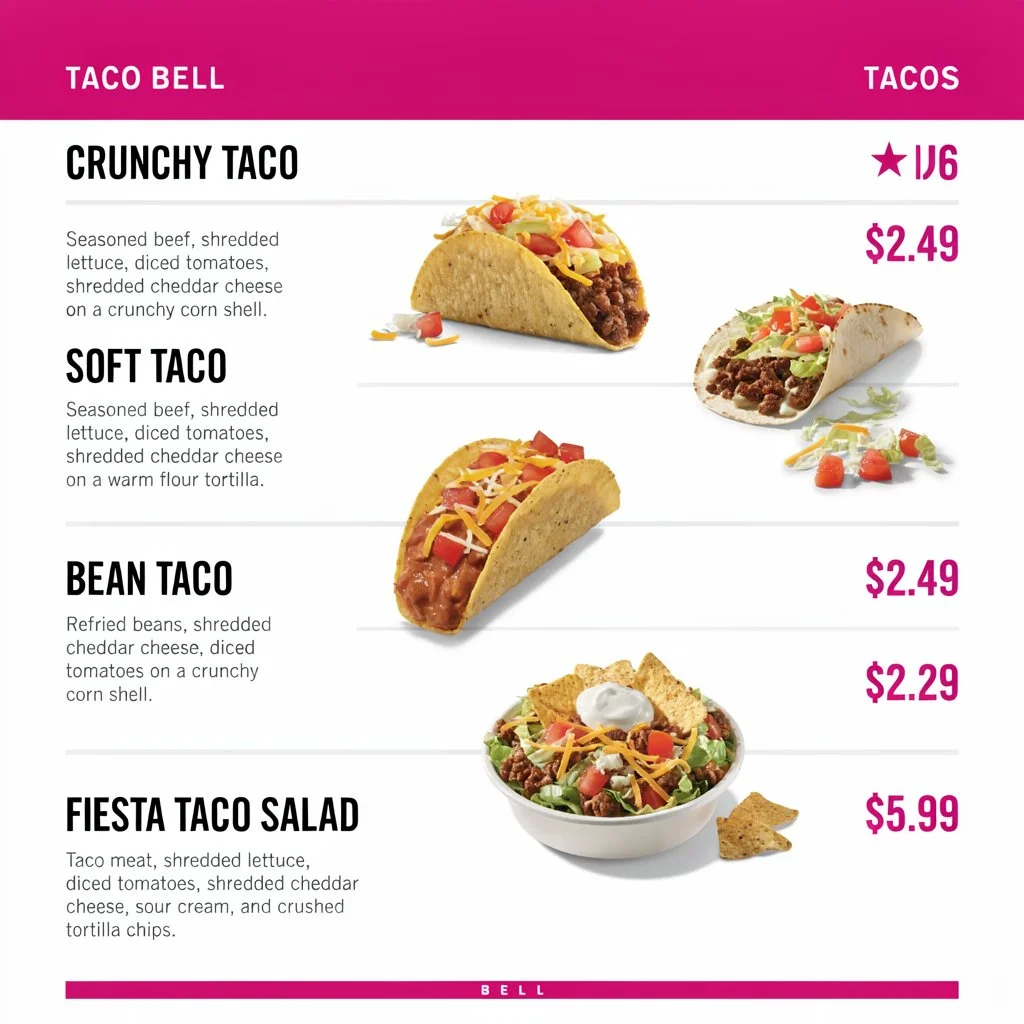 Taco Bell taco menu
(diffmenus.info)